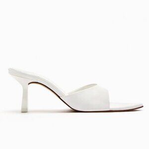 Zara, HEELED LEATHER SLIDES, White, Size 8/39, perfect condition